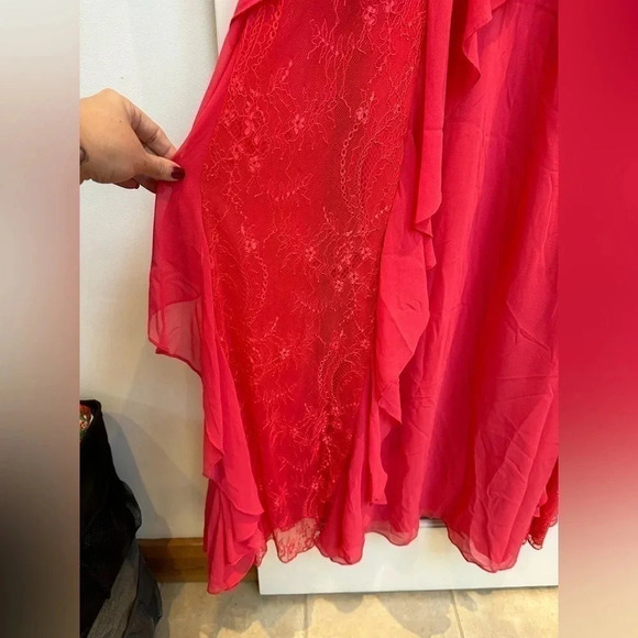 Badgley Mischka Floor Length Couture Sweetheart Ruffle Pink Formal Gown Size 14 - Picture 5 of 11